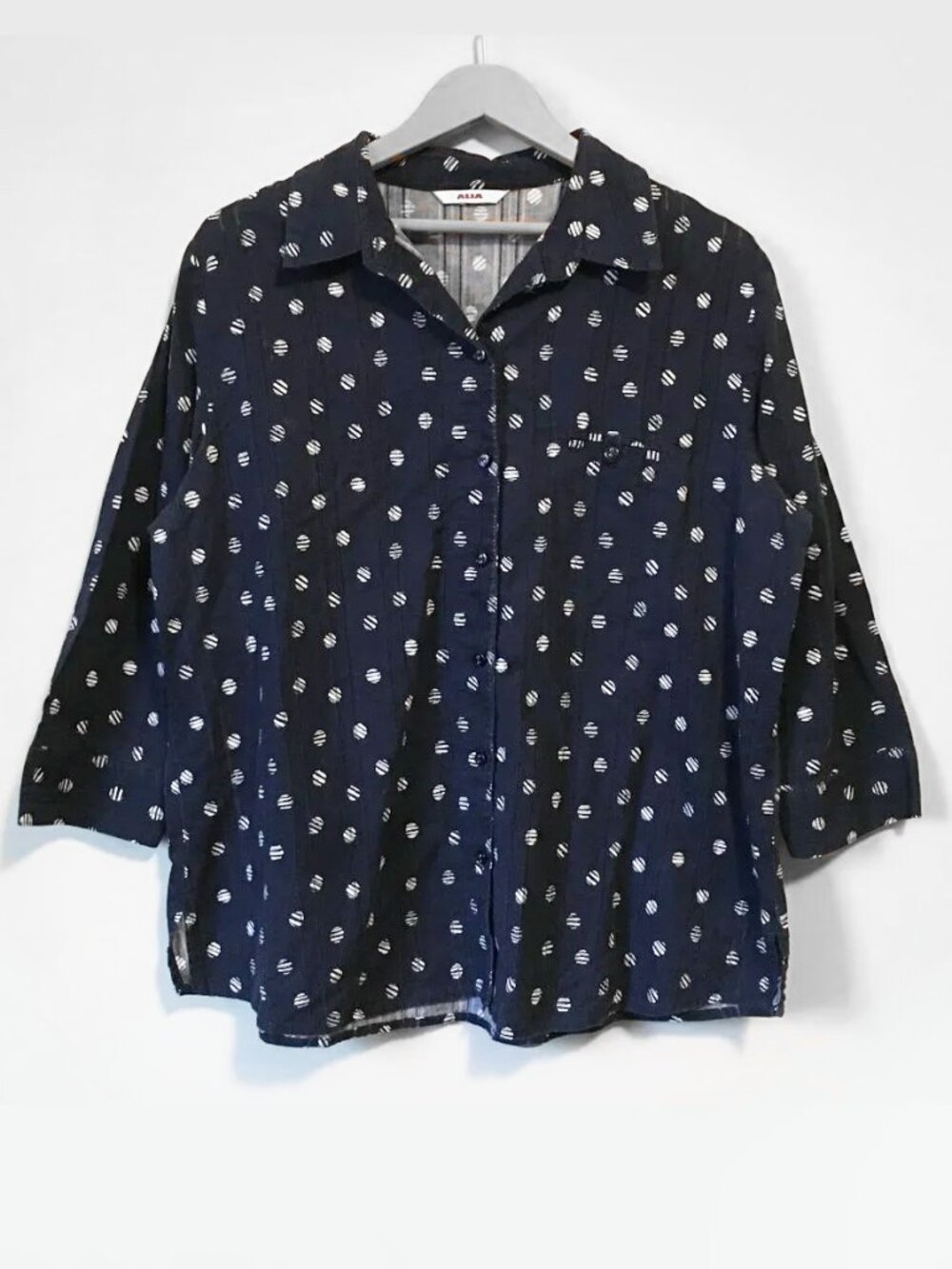 Alia 100% Cotton Navy Broken White Polka Dot Button Down Shirt XL